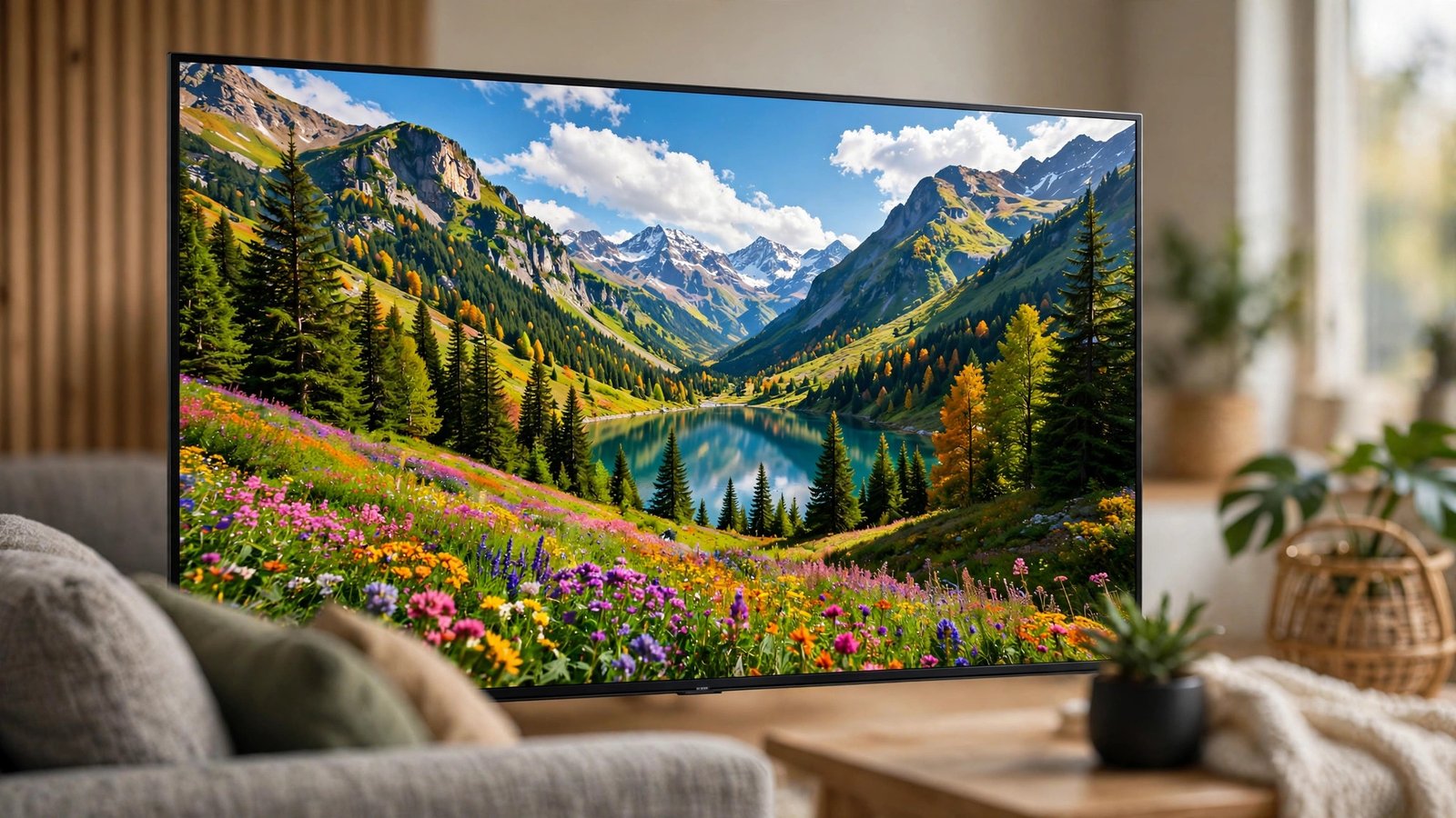 Illustration showing LED TV screen sizes from 32-inch to 65-inch side by side on stands for size comparison